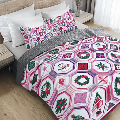 Shineful All Season Quilt 3-Piece Set - Whimsical Christmas in Pink & Purple