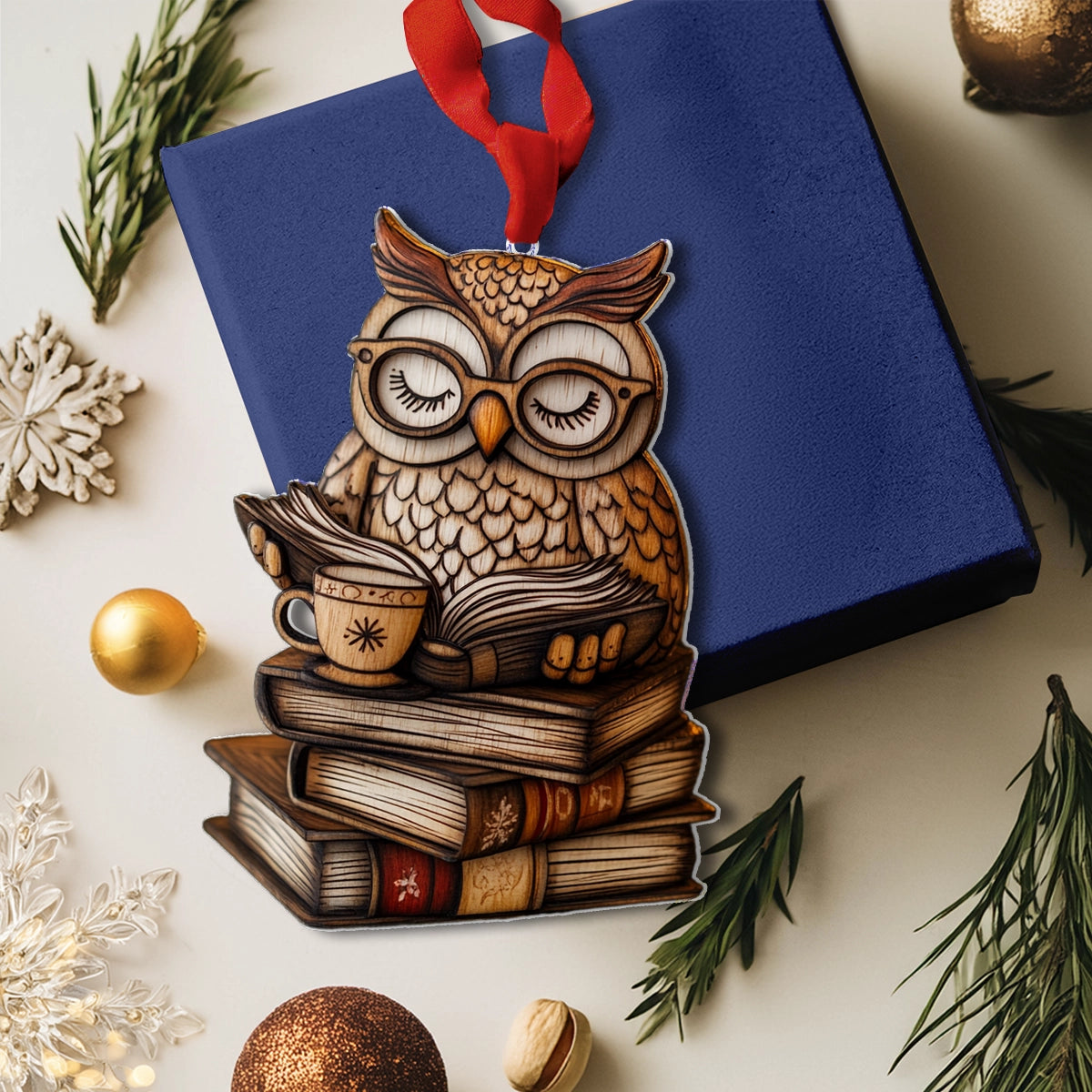 Shineful 2D Acrylic Ornament Wise Winter Reads Owl