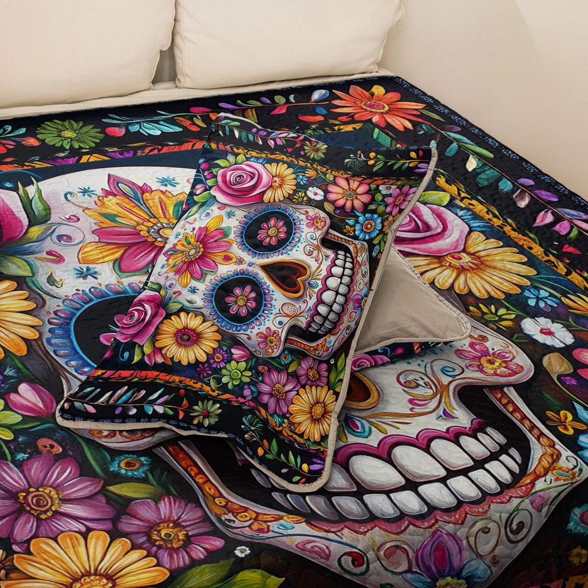 Shineful All Season Quilt 3-Piece Set Calavera Floral Dreams