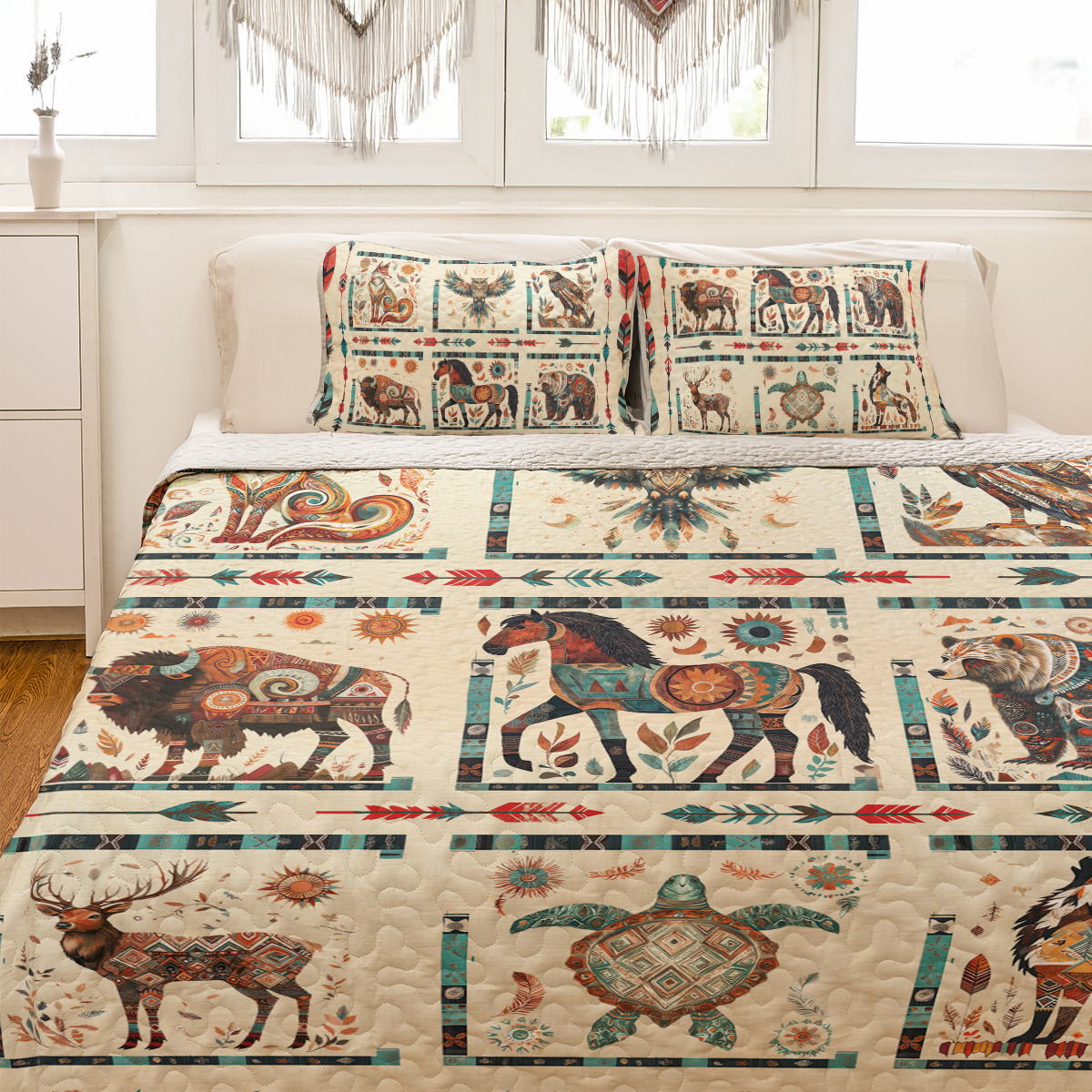 Shineful All Season Quilt 3-Piece Set Native Spirit Wildlife