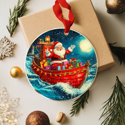 Glänzendes 2D-Ornament aus Acryl – Segelnde Schlittenfahrt des Weihnachtsmanns