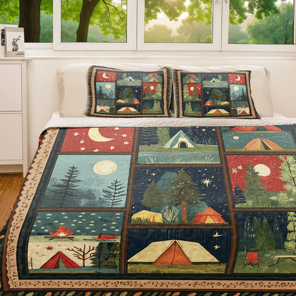 Shineful All Season Quilt 3-Piece Set - Nighttime Camping Adventure