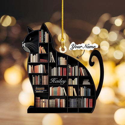 Shineful 2D Acrylic Ornament - Personalized Purrfectly Bookish Cat Shelf