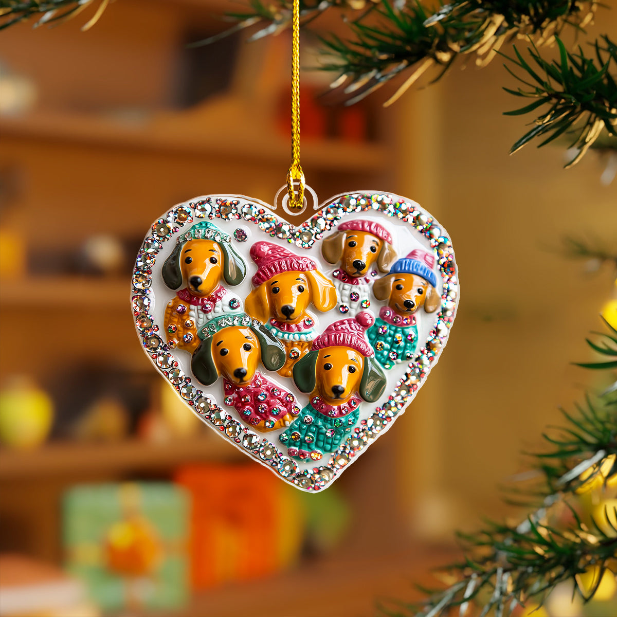 Shineful 2D Acrylic Ornament Christmas Dachshund With Heart