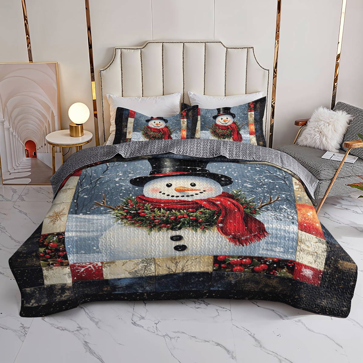 Shineful All Season Quilt 3-Piece Set Cheery Snowman