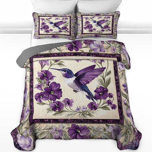 Shineful All Season Quilt 3-Piece Set Gorgeous Purple Hummingbird