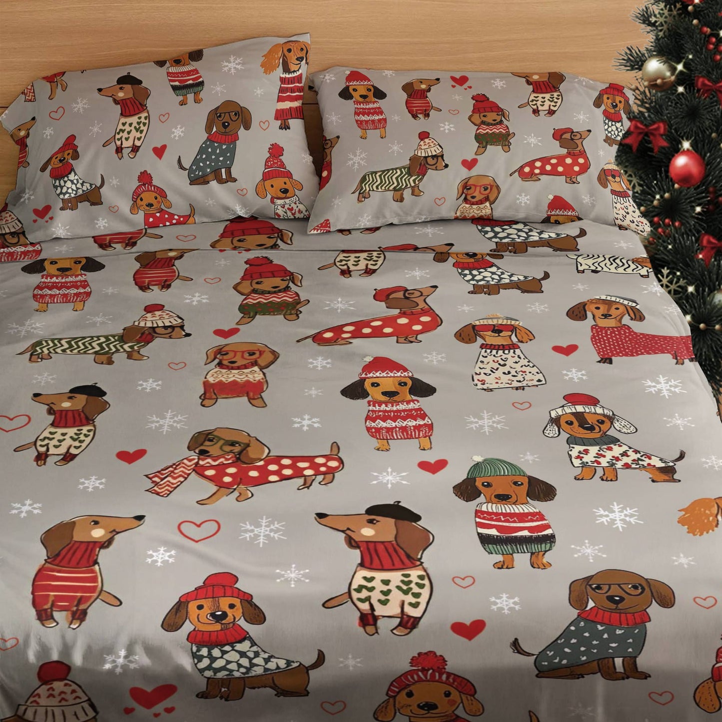 Shineful 4-Piece Bed Sheet Set Dachshunds in Red