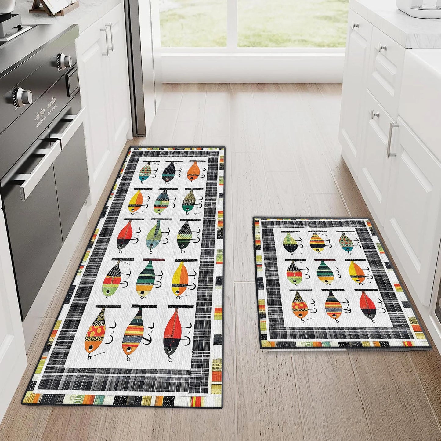 Shineful Ultra-Thin Non Skid Floor Mat, Kitchen Rugs Vintage Fishing Lures