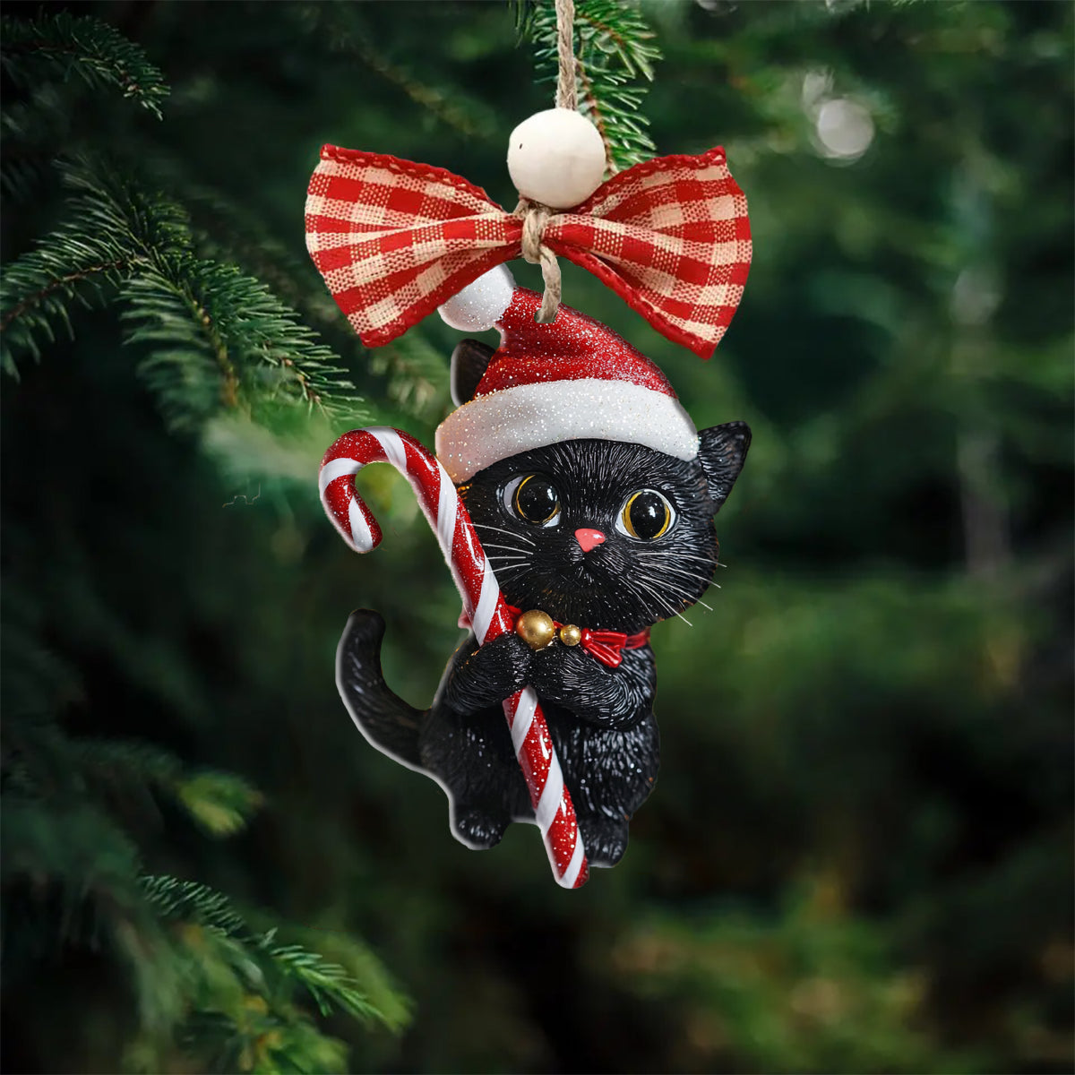 Glänzendes 2D-Acryl-Ornament „Weihnachten, schwarze Katze“