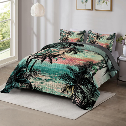 Shineful All Season Quilt 3-Piece Set Tropical Coconut Tree