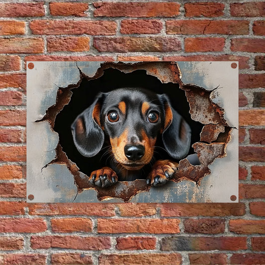 Shineful 2D Metal Sign Cute Peeking Dachshund