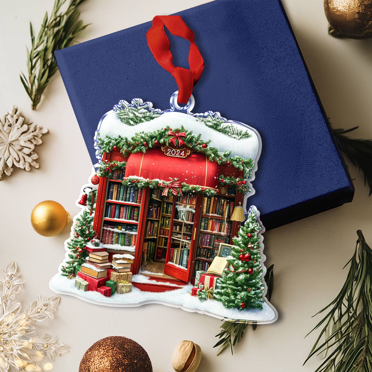 Shineful 2D Acrylic Ornament Holiday Bookshop