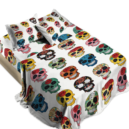 Shineful 4-Piece Bed Sheet Set - Colorful Sugar Skull Roses