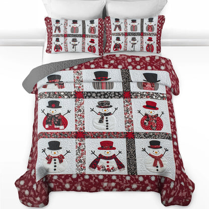 Shineful All Season Quilt 3-Piece Set Festive Snowman Patchwork