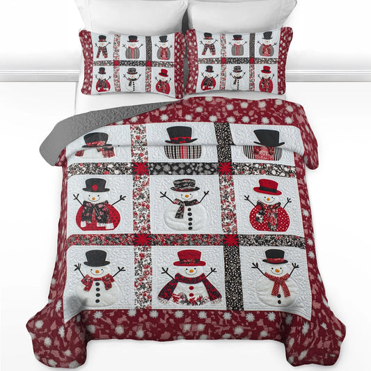 Shineful All Season Quilt 3-Piece Set Festive Snowman Patchwork