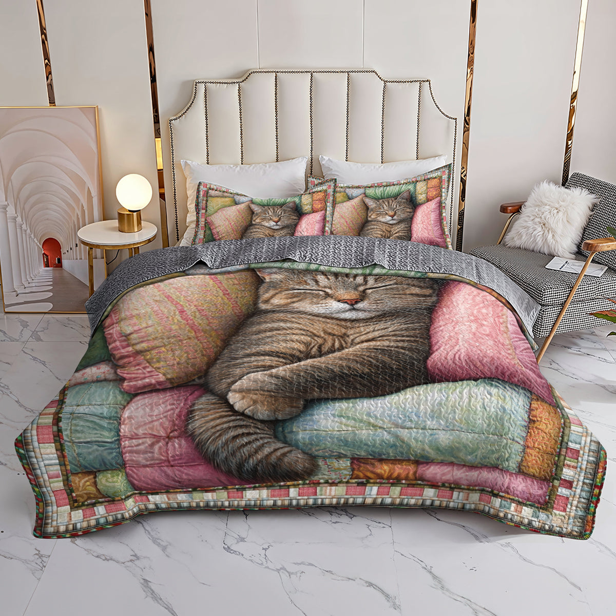 Ensemble de courtepointe toutes saisons Shineful 3 pièces Cozy Cat Dreams