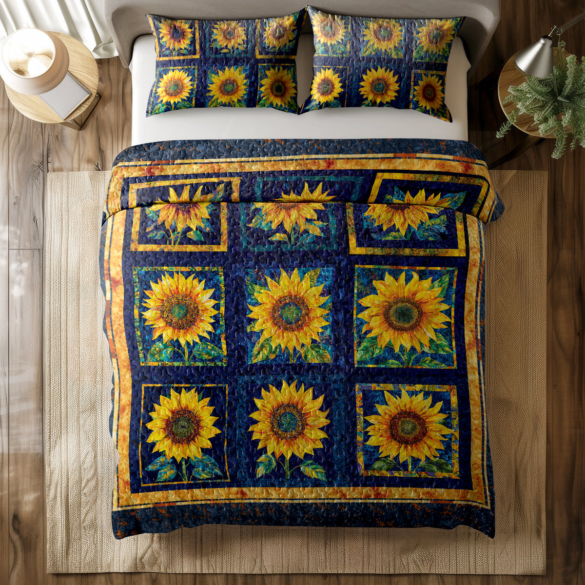 Shineful All Season Quilt 3-Piece Set -  Sunflowers Bloom Brilliantly