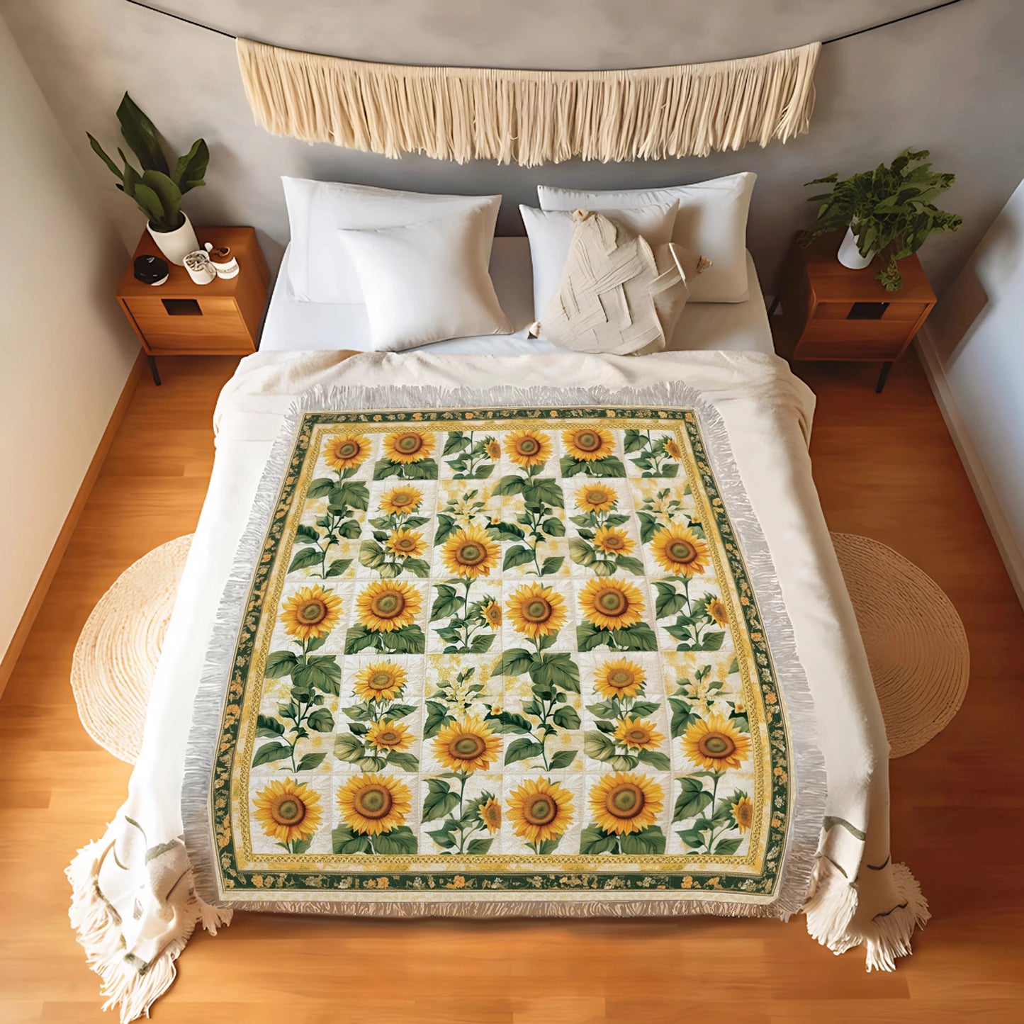 Shineful Woven Tapestry Throw Blanket Vintage Rustic Sunflower Patchwork