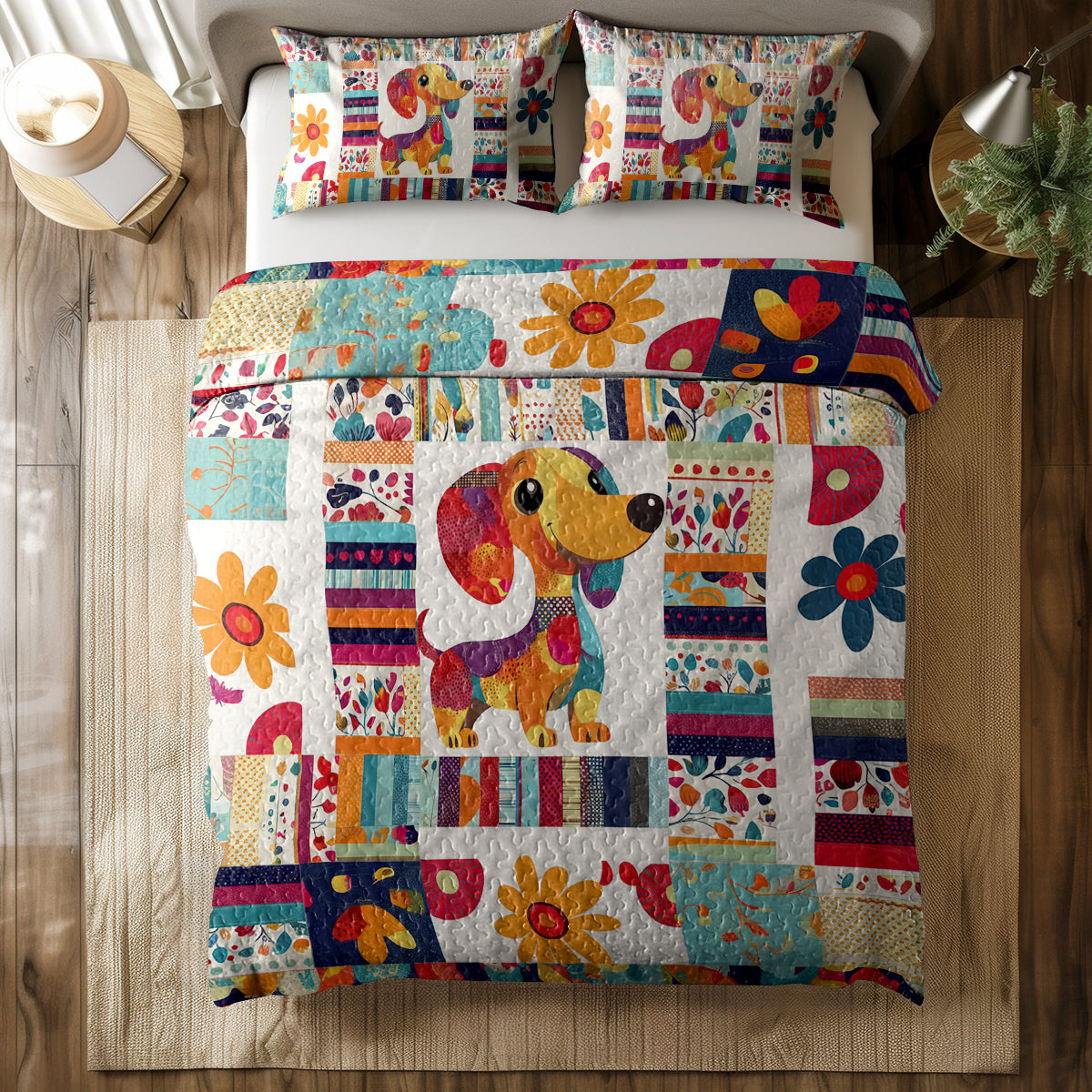 Shineful All Season Quilt 3-Piece Set Cheerful Dachshund