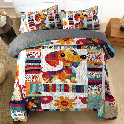 Shineful All Season Quilt 3-Piece Set Cheerful Dachshund