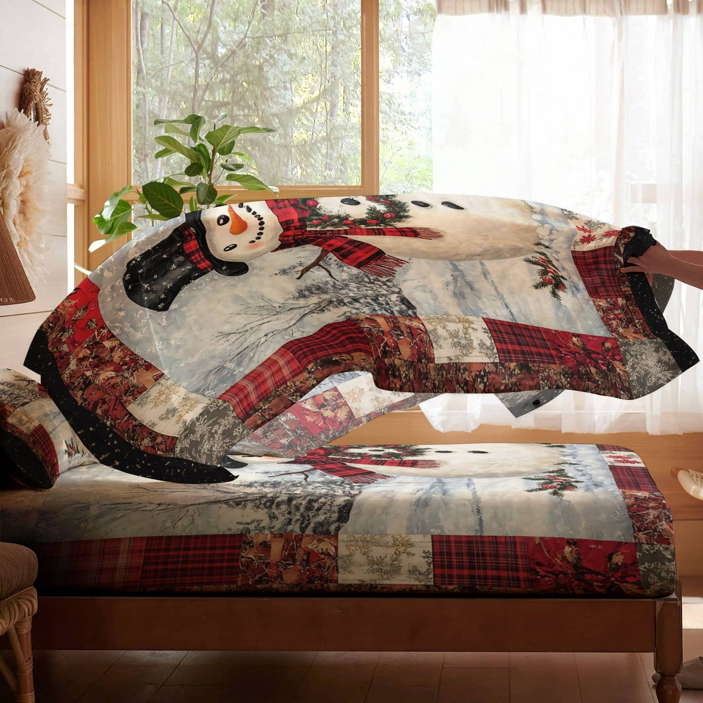 Shineful 4-Piece Bed Sheet Set Grinning Snowman