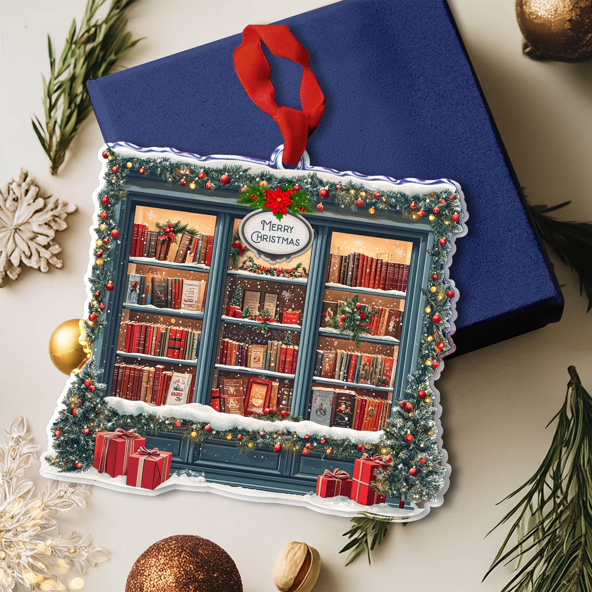 Shineful 2D Acrylic Ornament Holiday Bookshop