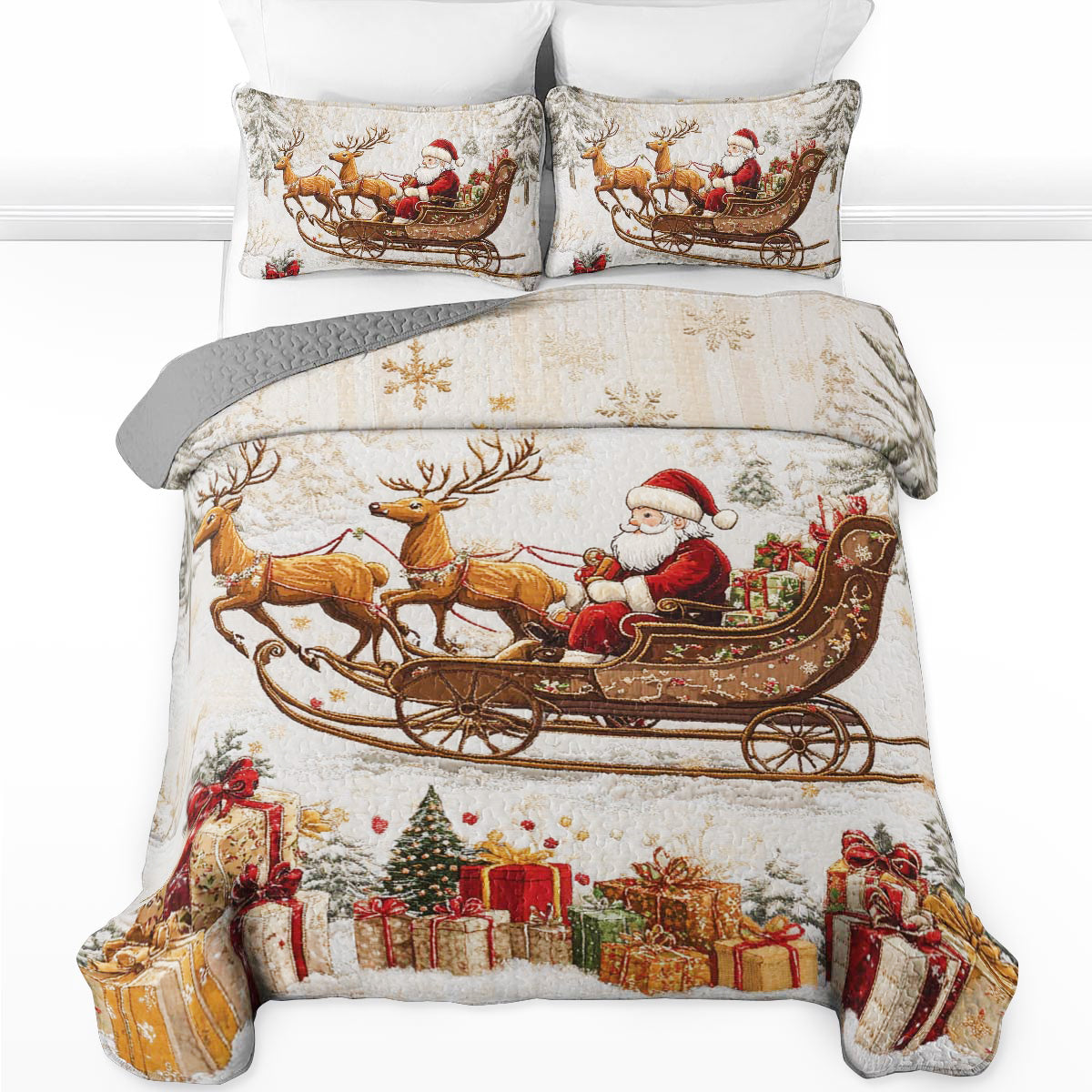 Shineful All Season Quilt 3-Piece Set Santa Sleigh