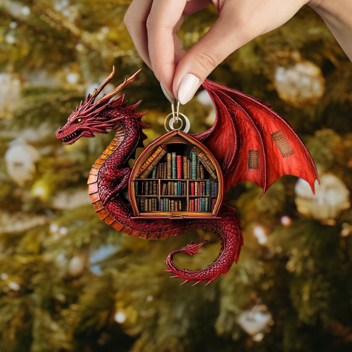 Glänzendes 2D-Acryl-Ornament - Dragon Library