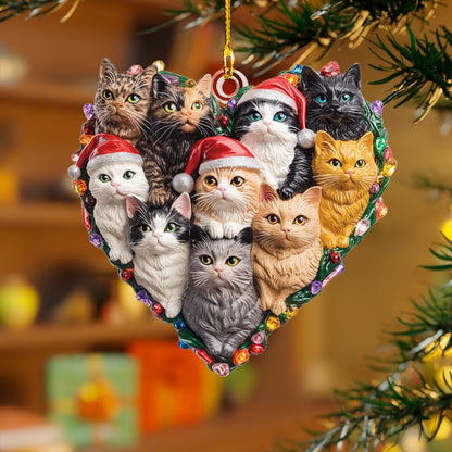 Glänzendes 2D Acryl Ornament Katze Weihnachtsherz 