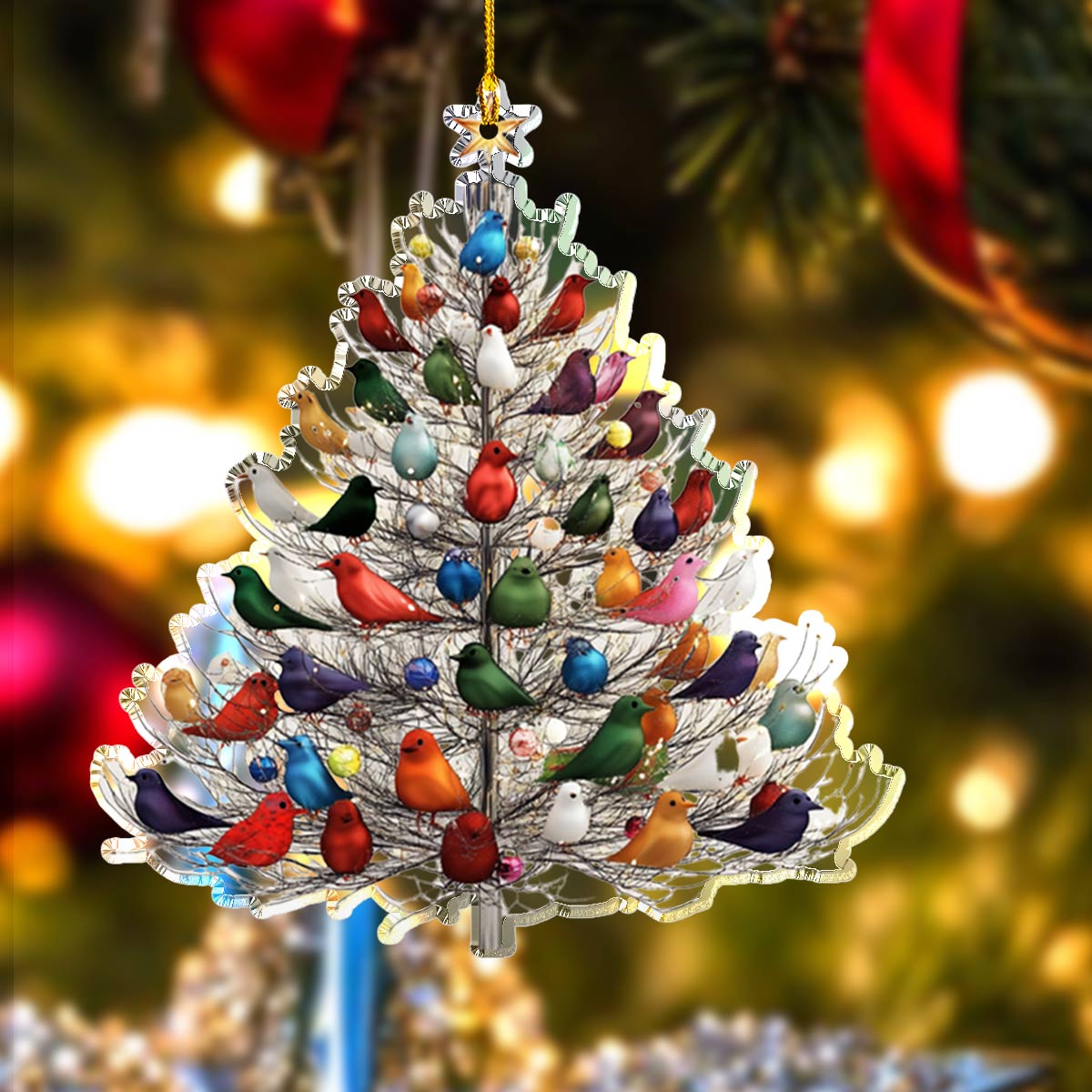 Shineful 2D Acrylic Ornament Charming Birds Christmas Tree