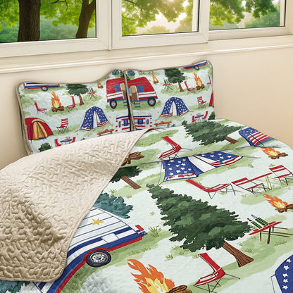 Shineful All Season Quilt 3-Piece Set - Red, White & Camping Nights