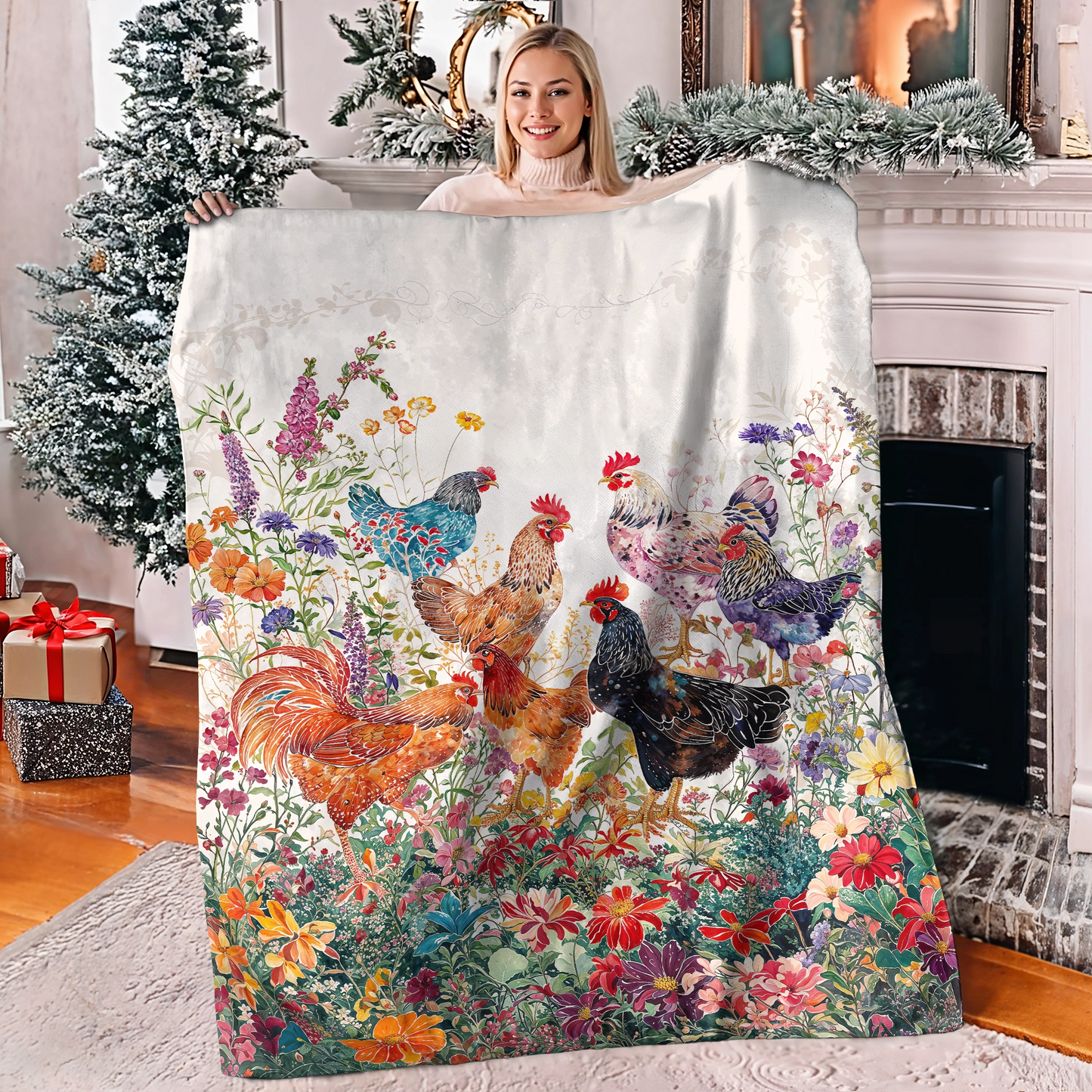 Shineful Fleece Blanket Chicken Rooster Garden Bliss