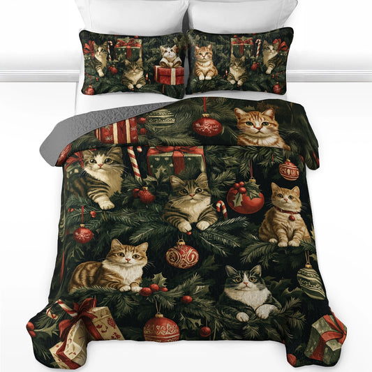 Shineful All Season Quilt 3-Piece Set Meowy Christmas Tree