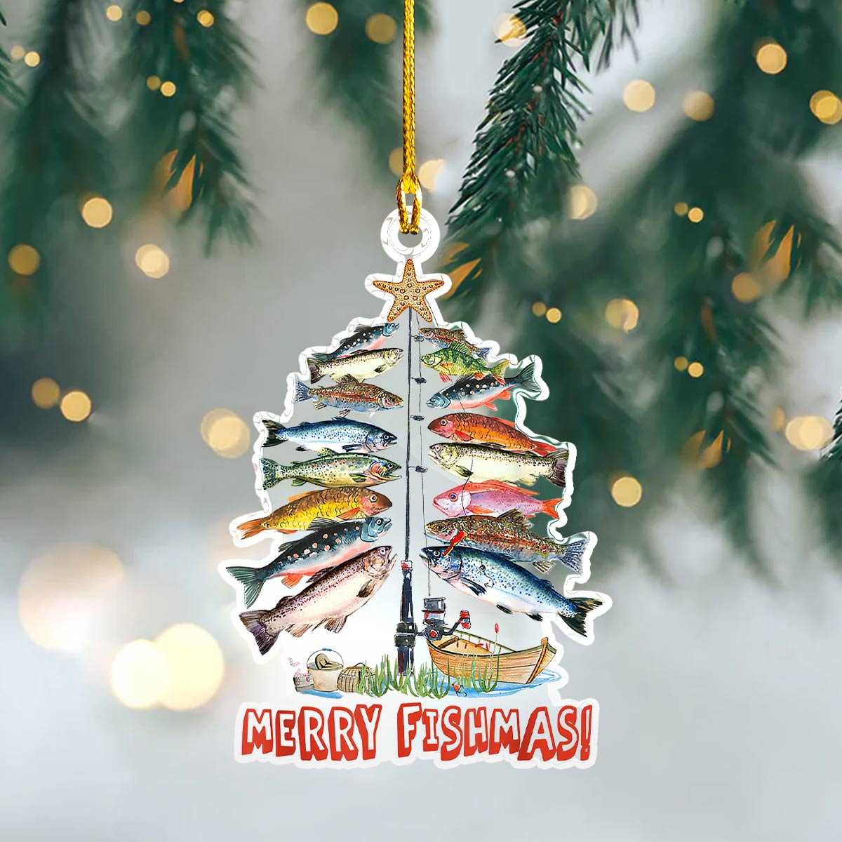 Shineful 2D Acrylic Ornament Merry Fishmas Tree