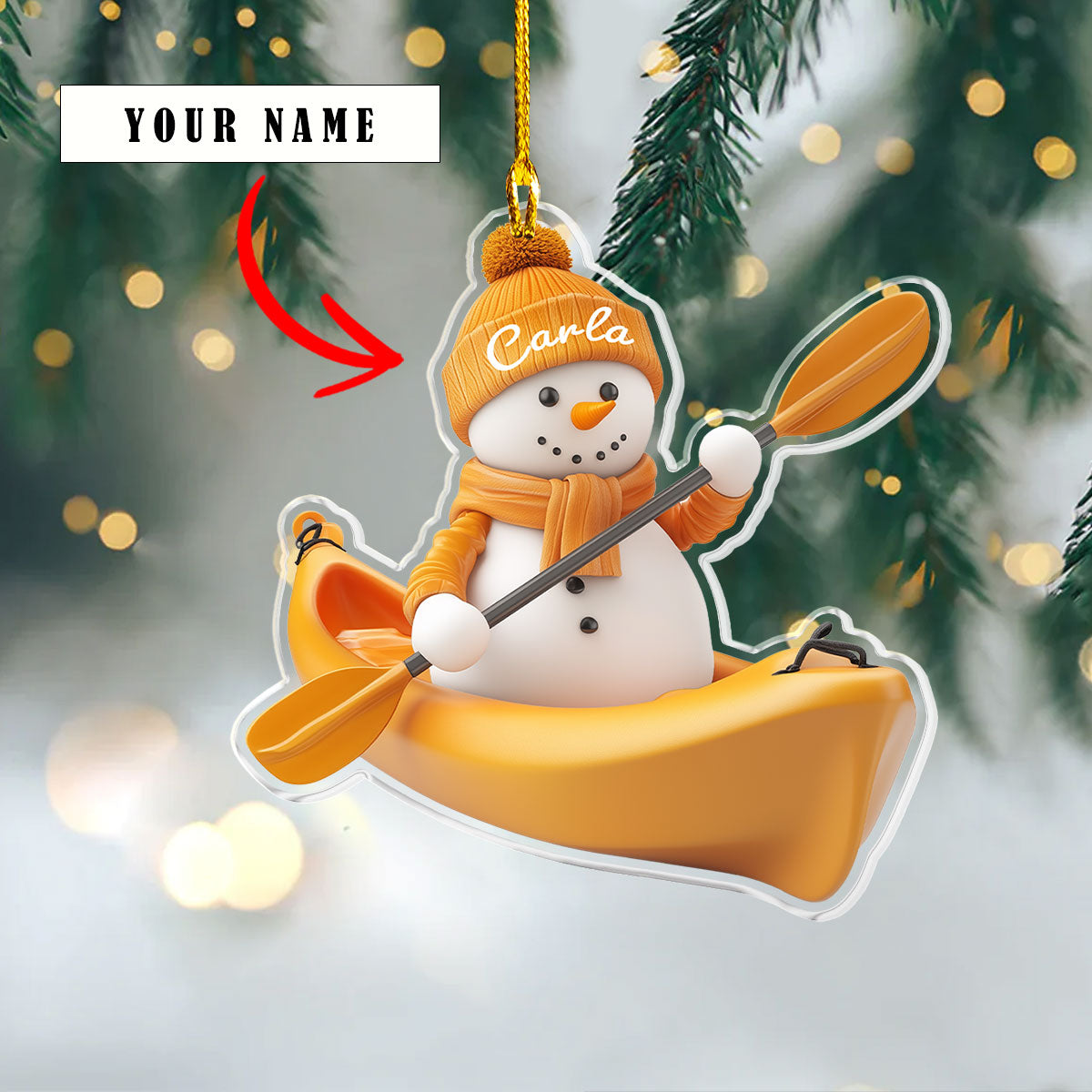 Shineful 2D Acrylic Ornament - Personalized Kayaking Snowmen