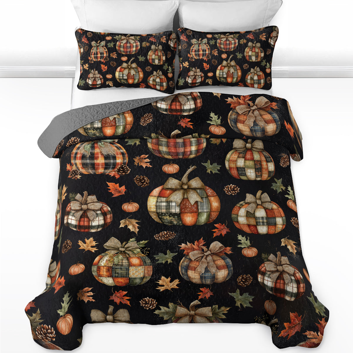 Shineful All Season Quilt 3-Piece Set Rustic Patchwork Pumpkin Pattern