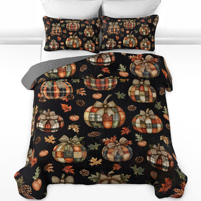 Shineful All Season Quilt 3-Piece Set Rustic Patchwork Pumpkin Pattern