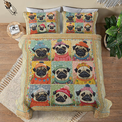 Shineful All Season Quilt 3-Piece Set First Snow Of Pug