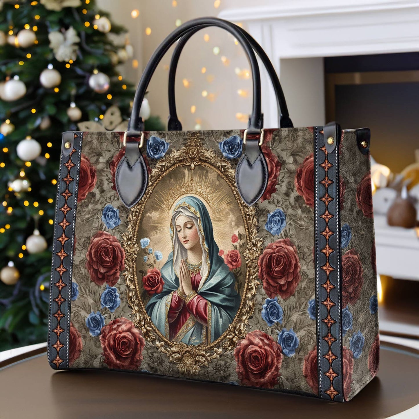 Glänzende Ledertasche Heavenly Rose and Mary