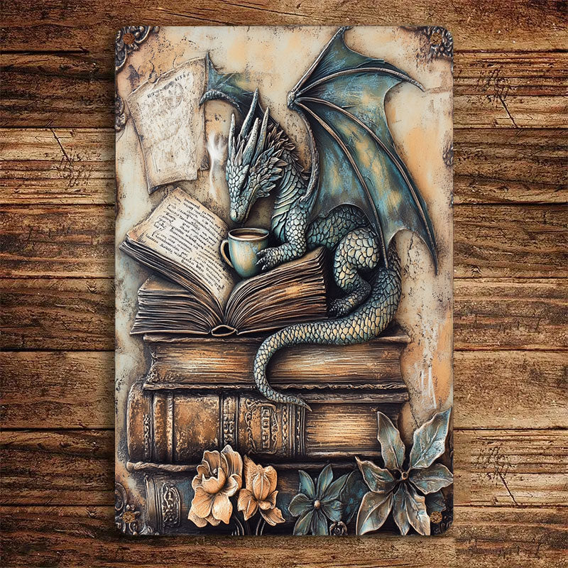 Shineful 2D Metal Sign Flowers Dragon Books