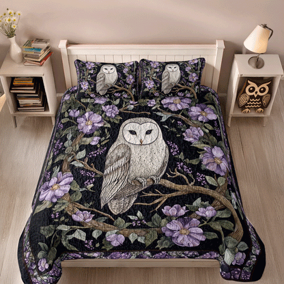 Ensemble de courtepointe toutes saisons Shineful 3 pièces - Twilight Bloom Owl