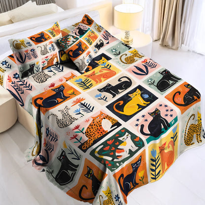 Shineful 4-Piece Bed Sheet Set - Cat Fantasy Garden