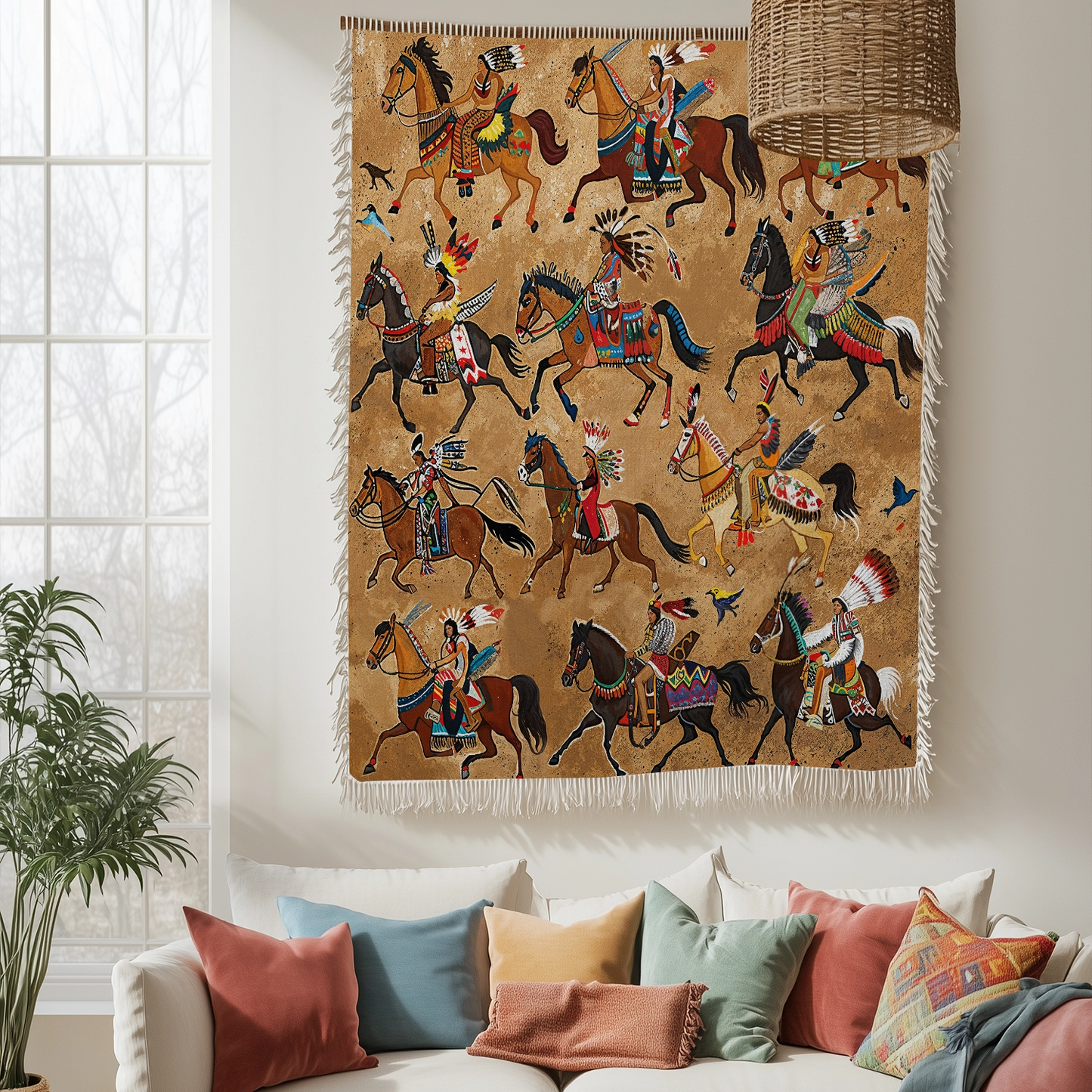 Shineful Woven Tapestry Throw Blanket - Strength Native Horses