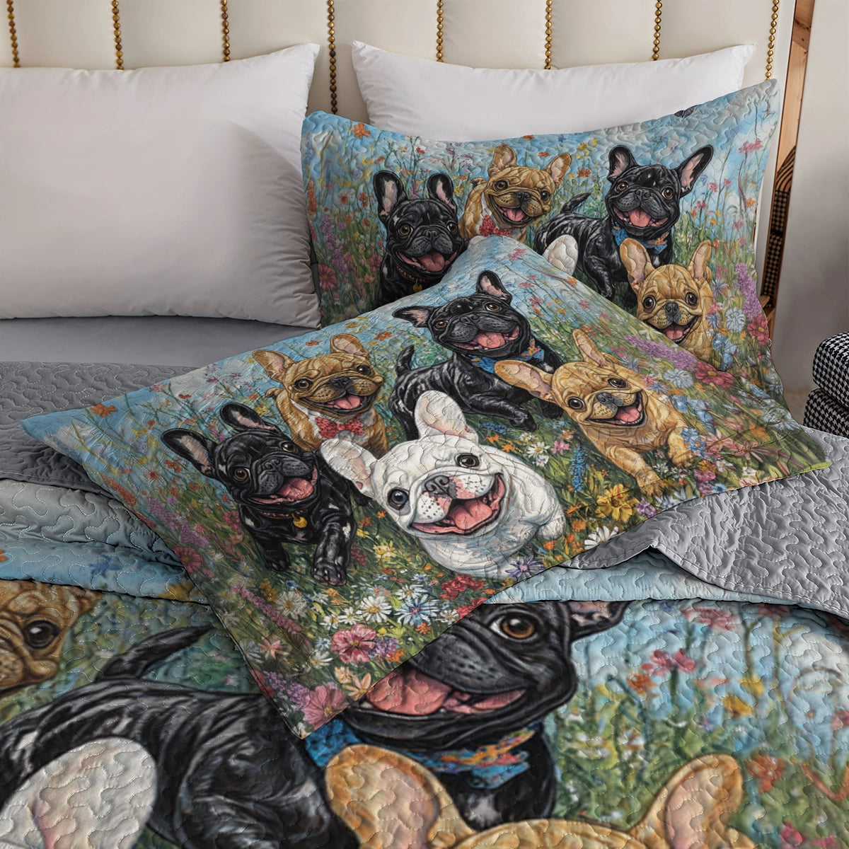 Glänzendes Ganzjahres-Steppdecken-Set, 3-teilig – Happy Frenchie Garden 