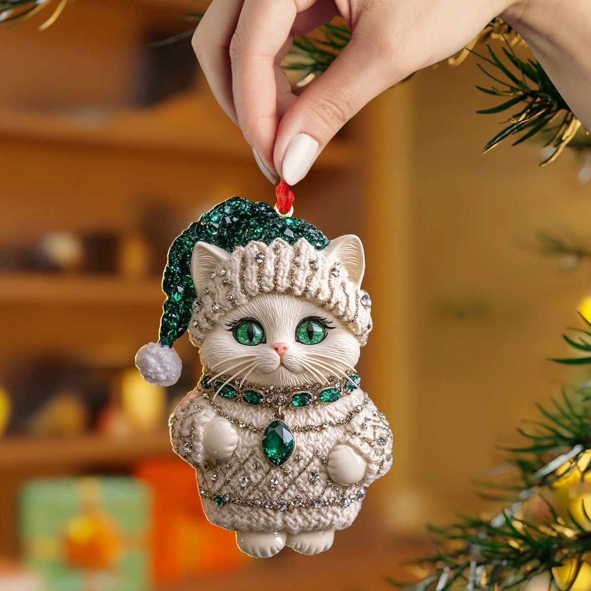 Shineful 2D Acrylic Ornament Emerald Purrfection Kitty