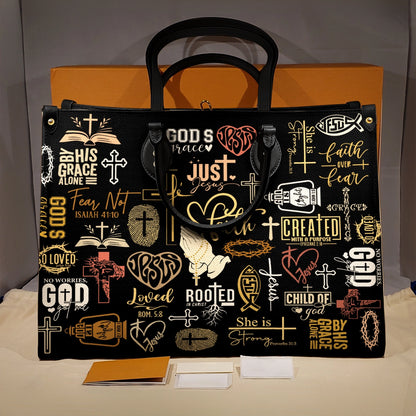 Glänzende Ledertasche mit gesegneter und kräftiger Schrift