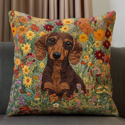 Shineful Pillow 2D Flat Print Blooming Dachshund Delight