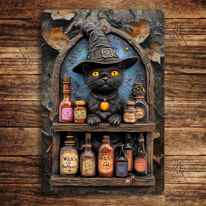 Shineful 2D Metal Sign Witch's Cat Apothecary