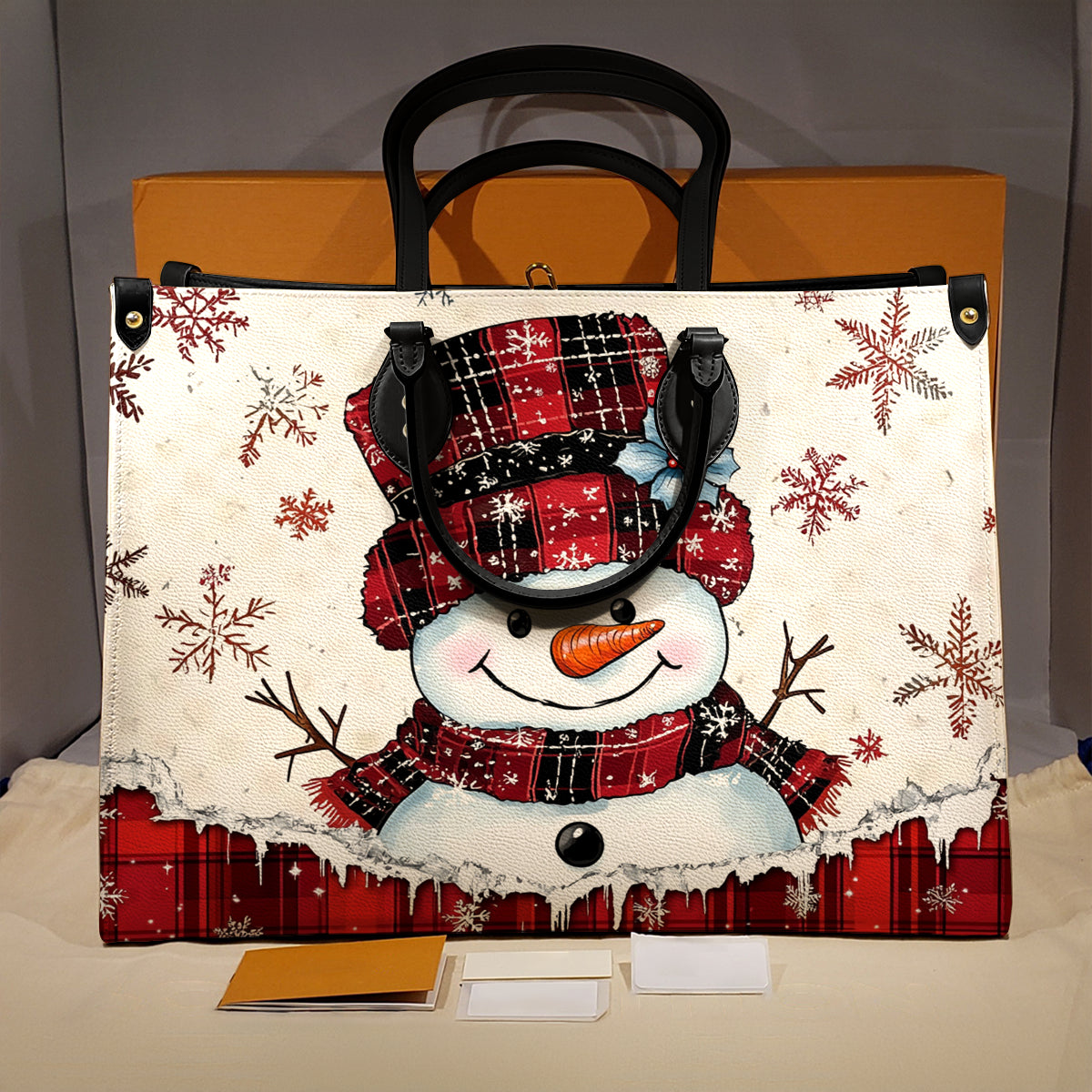 Shineful Leather Bag Plaid Snowman Joy