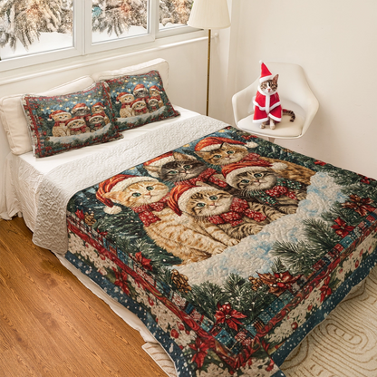 Shineful All Season Quilt 3-Piece Set - Santa’s Little Kittens Christmas